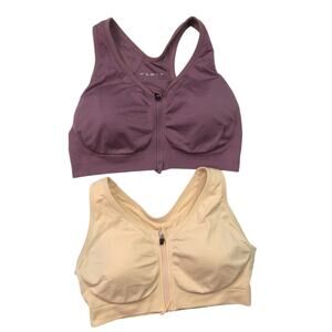 Dream Bra 2 Zip Front Compression Bras Size Large Cream & Purple